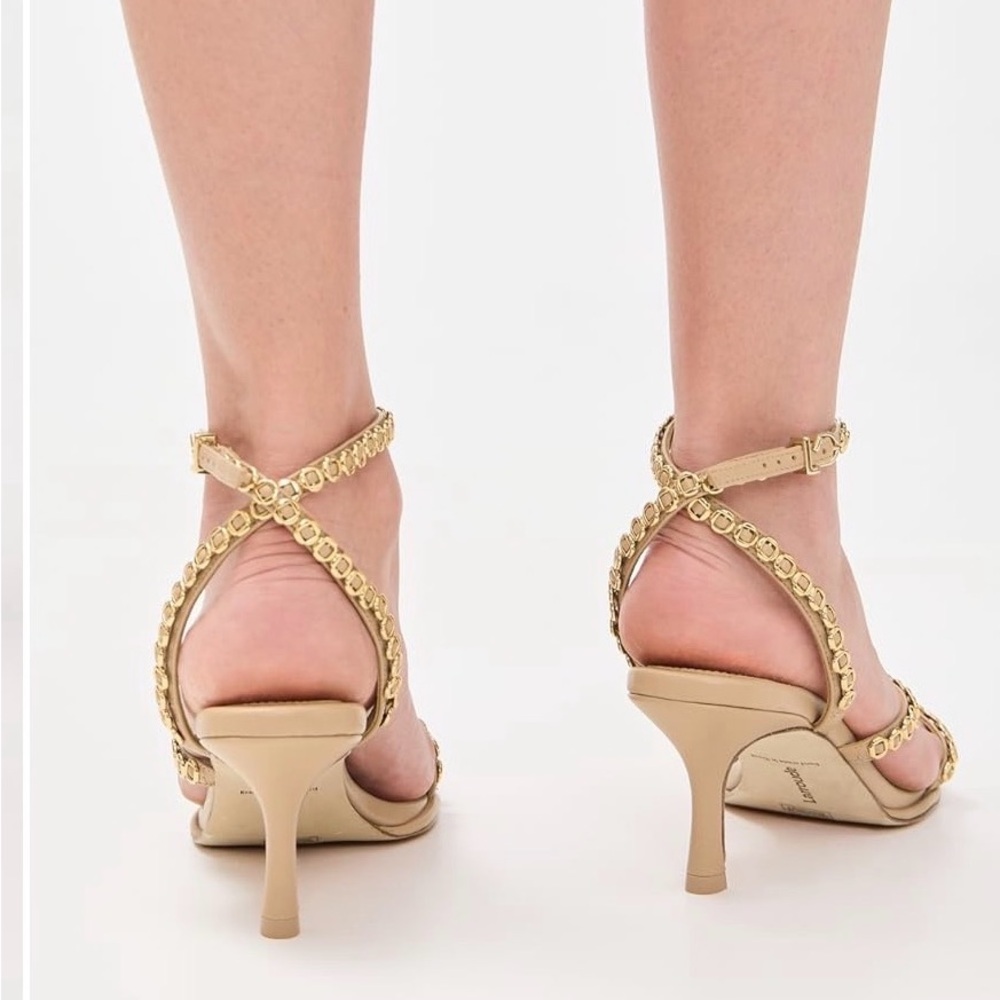 Larroude Gold-Tan Strappy Heels - Picture 9 of 10